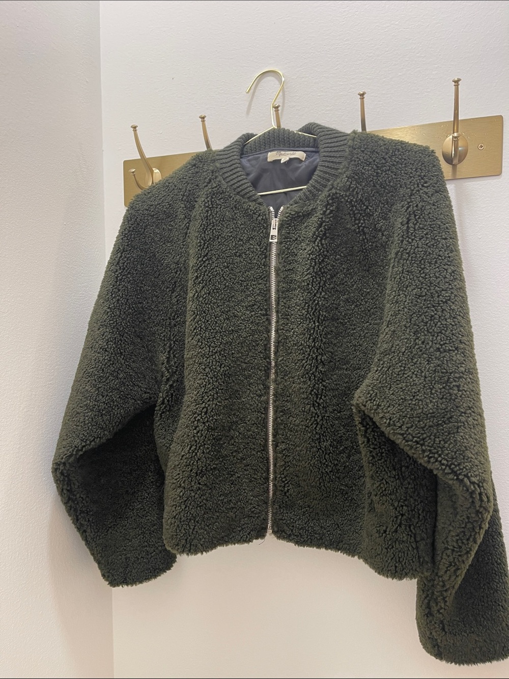 Madewell olive Green Sherpa Zip Bomber Jacket -